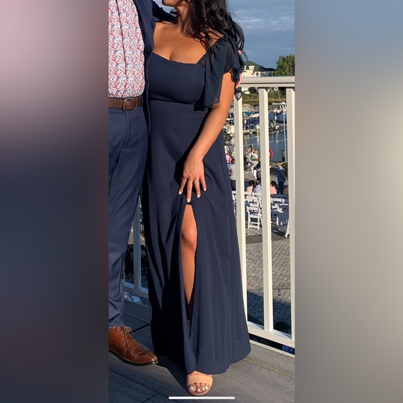 Show Me Your Mumu - Lauren Tie Maxi Dress in Rich Navy Crisp, Size L - Picture 4 of 14